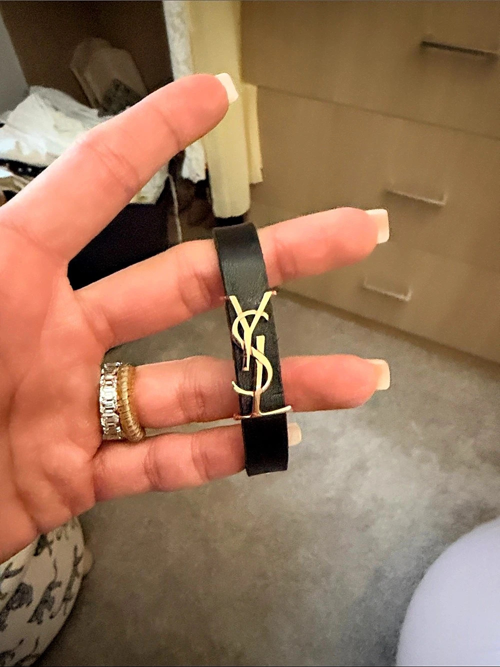 Saint Laurent Opyum Double Wrap Bracelet in Black Calfskin and Gold-Tone
